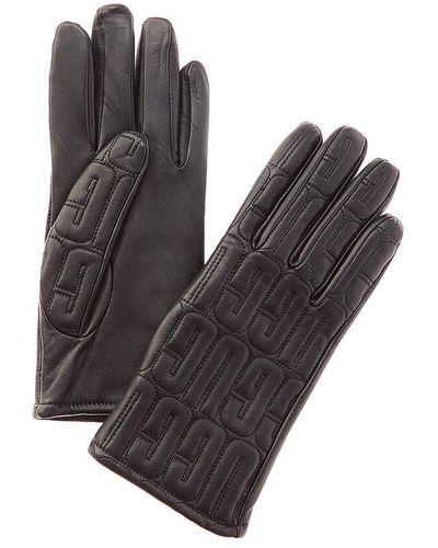 UGG Logo Quilted Wool & Cashmere-lined Leather Gloves - Grey
