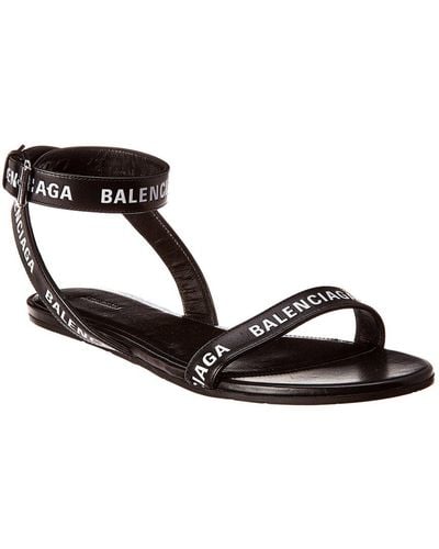 Balenciaga Logo Leather Sandal - Black