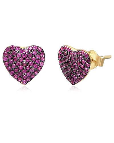 Gabi Rielle 14K Over Crystal Puff Heart Earrings - Purple