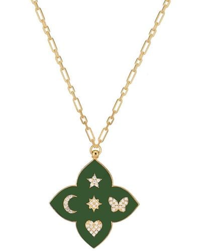 Gabi Rielle Modern Touch Collection 14k Over Silver Cz Love Clover Necklace - Green