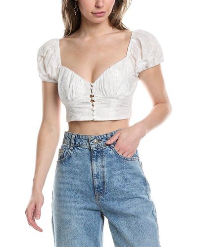 7021 Embroidered Crop Top - Blue