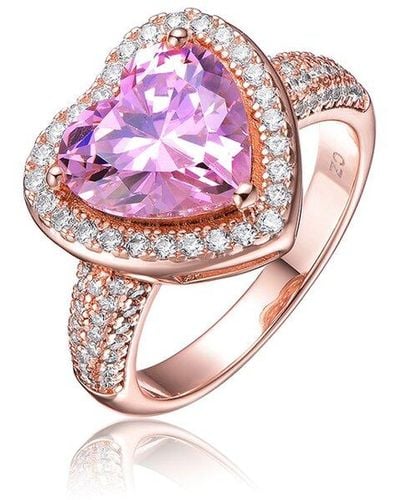 Genevive Jewelry 18k Rose Gold Vermeil Cz Heart Ring - Pink