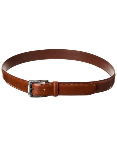 Brass Mark Stitched Leather Dress Belt - Brown