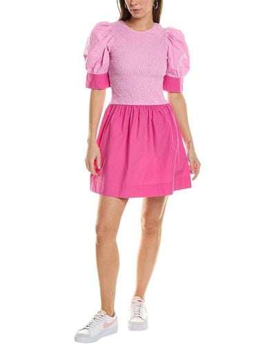 Ganni Smocked Mini Dress - Pink
