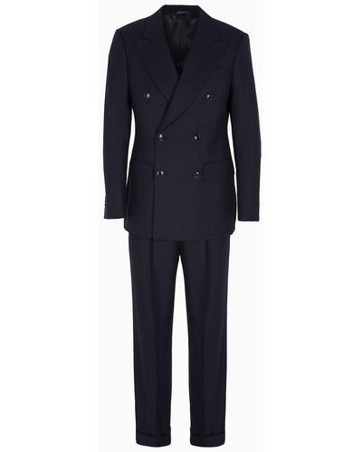 Giorgio Armani Asv Royal Line Double-breasted Virgin-wool Cloth Suit - Blue