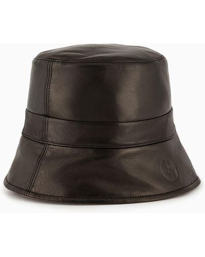 Giorgio Armani Reversible Nappa-leather Cloche Hat - Black