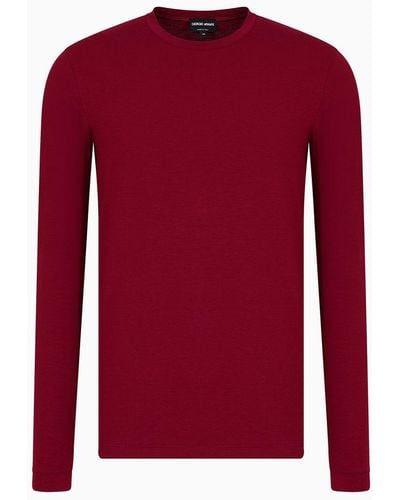 Giorgio Armani Stretch Viscose Jersey Sweater With Crew Neck And Long Sleeves - Red