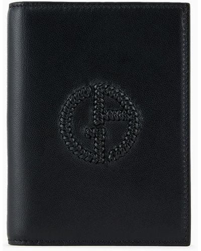 Giorgio Armani Porte-passeport En Cuir À Deux Volets Avec Logo Brodé - Noir