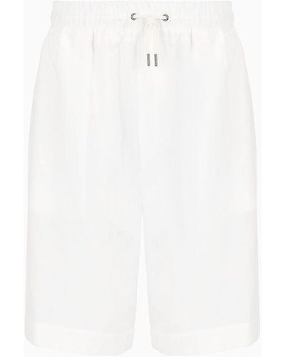 Giorgio Armani Pure Linen Canvas Flat-front Bermuda Shorts - White
