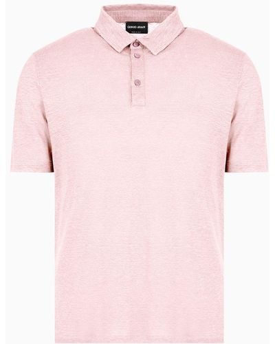Giorgio Armani Short-sleeved Polo Shirt In Pure Linen Jersey - Pink