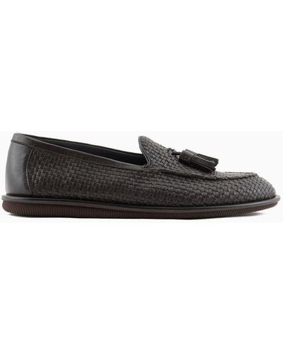 Giorgio Armani Woven Nappa Leather Loafers With Tassels - White