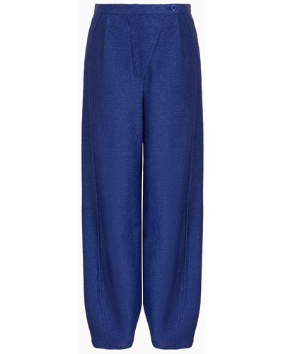 Giorgio Armani Trousers In A Raffia-effect Jacquard Cotton Blend Jersey - Blue