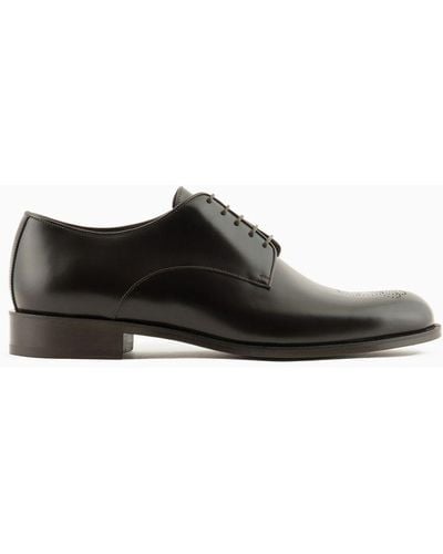 Giorgio Armani Leather Derby Shoes With Perforated Logo - Black