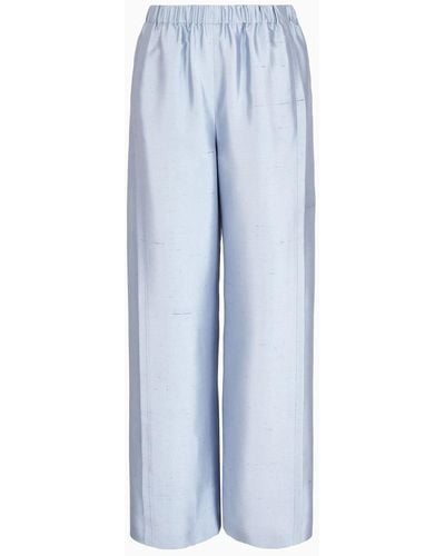 Giorgio Armani Wide-cut, Silk-shantung Pants - Blue