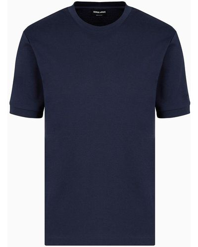 Giorgio Armani Camiseta Con Cuello Redondo De Interlock De Algodón Orgánico Asv - Azul
