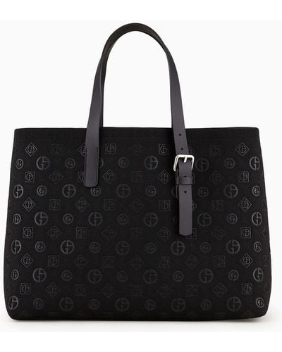 Giorgio Armani Fabric Shopper Bag With All-over Logo - Black