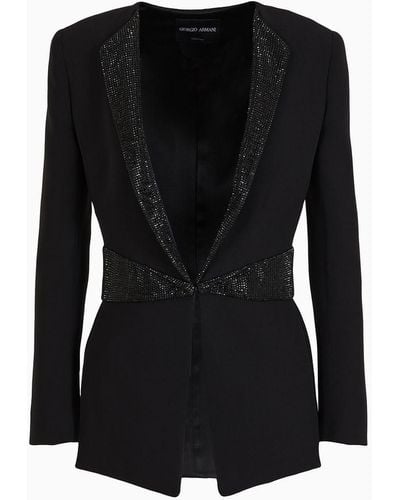Giorgio Armani Single-breasted Jacket In Silk Cady With Rhinestone Details - Black