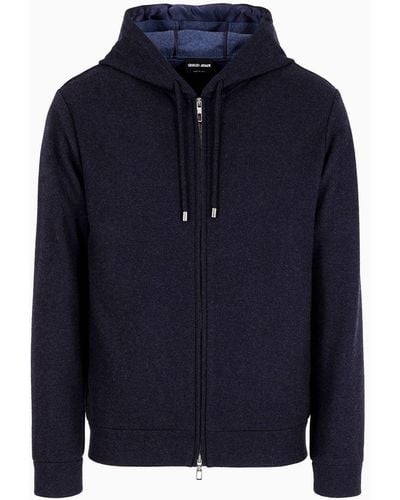 Giorgio Armani Vicuña Sweatshirt With Hood In Cashmere And Vicuña - Blue