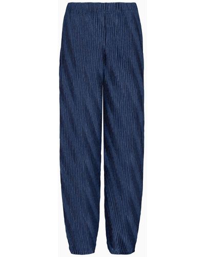 Giorgio Armani Asv Two-tone Pleated Jersey Trousers - Blue