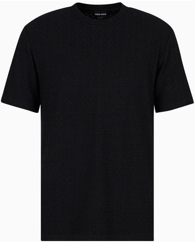 Giorgio Armani T-shirt Ras-du-cou En Jersey De Viscose Et Cachemire Jacquard - Noir