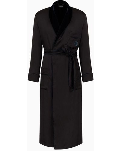 Giorgio Armani Monogrammed Silk Dressing Gown - Black