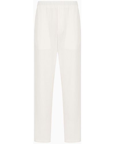 Giorgio Armani Pantalon Sans Pinces En Tissu Gaufré Technique - Blanc