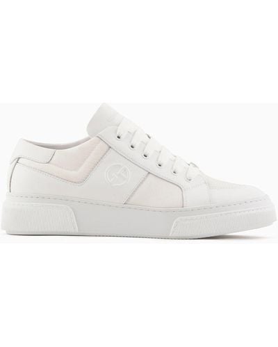Giorgio Armani Leather And Fabric Sneakers - White