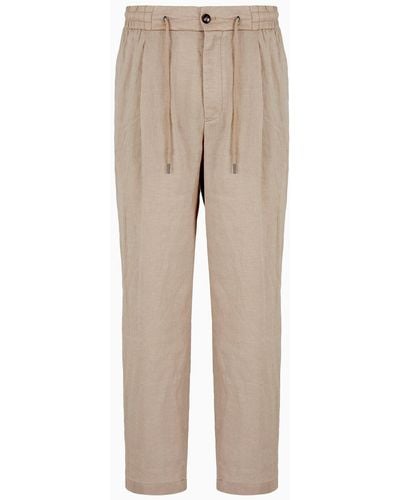 Giorgio Armani Single-pleat, Linen-canvas Trousers - Natural