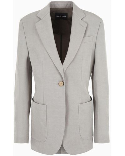 Giorgio Armani Linen And Viscose Single-breasted Jacket - Grey