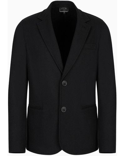 Giorgio Armani Icon Single-breasted Jacket In Pure Cashmere Jersey Cloth - Black