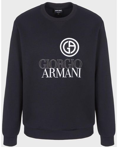 Giorgio Armani Sweat-shirt Avec Logo En Jersey Double De Micro-modal - Bleu