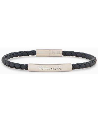 Giorgio Armani Plaited-leather Bracelet With 925 Sterling Silver Details - White