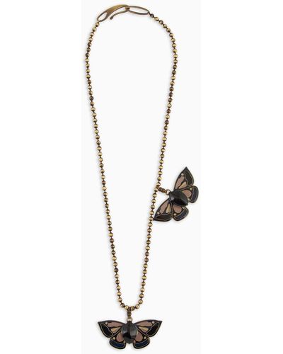 Giorgio Armani Long Necklace With Butterfly Pendants - White
