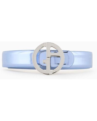 Giorgio Armani Lamé-leather Belt With Ga Logo - Blue