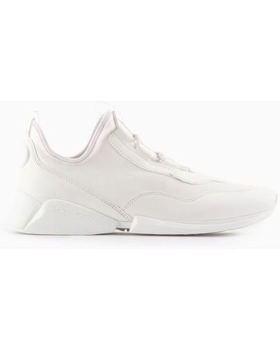 Giorgio Armani Technical Fabric And Leather Sneakers - White