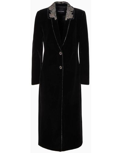 Giorgio Armani Single-breasted Embroidered Velvet Coat - Black