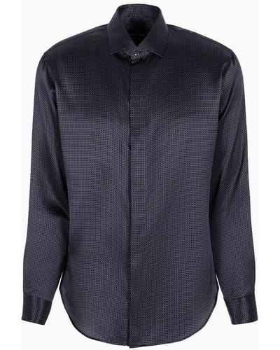 Giorgio Armani Camicia Regular Fit In Seta Stampata - Blu