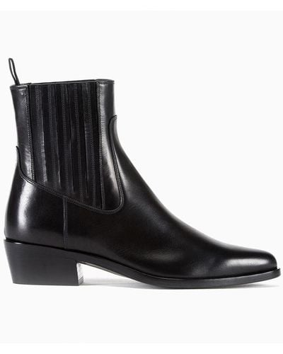 Giorgio Armani Leather Cowboy Ankle Boots - Black