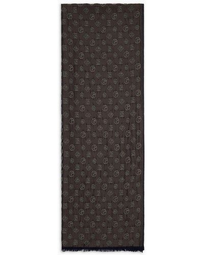 Giorgio Armani Reversible Jacquard Scarf In A Silk And Wool Blend - Brown