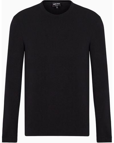 Giorgio Armani Stretch Viscose Jersey Jumper With Crew Neck And Long Sleeves - Black