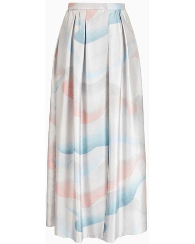 Giorgio Armani Printed Silk Shantung Long Skirt - White
