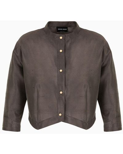 Giorgio Armani Short Shirt In Silk Shantung - Gray