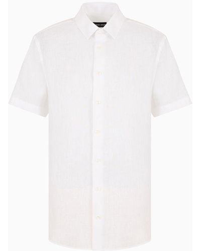 Giorgio Armani Linen, Short-sleeved, Regular-fit Shirt - White