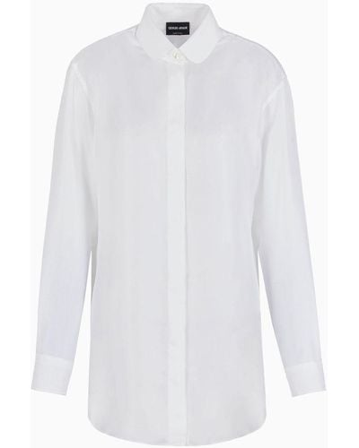Giorgio Armani Silk Twill Long Shirt Armani Sustainability Values - White