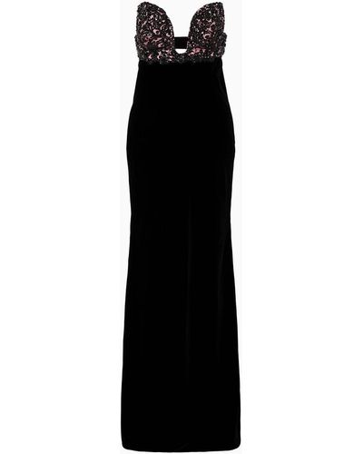 Giorgio Armani Long Velvet Bustier Dress With Embroidery - Black