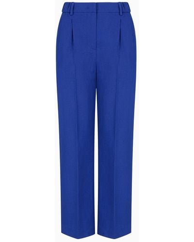 Giorgio Armani Pantalon Large En Lin - Bleu