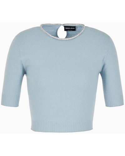 Giorgio Armani Cashmere Cropped Crew-neck Sweater - Blue