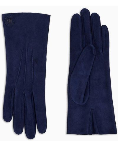 Giorgio Armani Handschuhe Aus Veloursleder - Blau