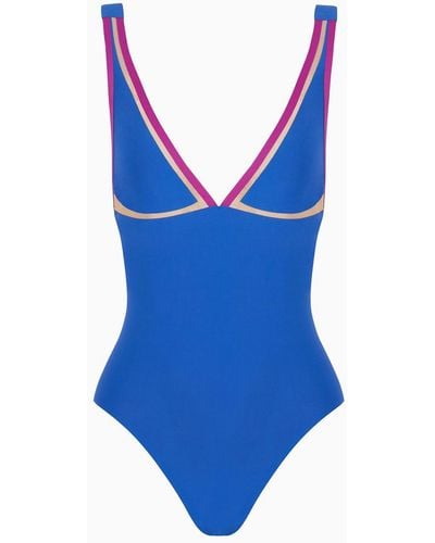 Giorgio Armani One-piece Swimsuit With Tulle Details - Blue