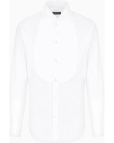 Giorgio Armani Icon Tuxedo Shirt In Cotton Poplin - White